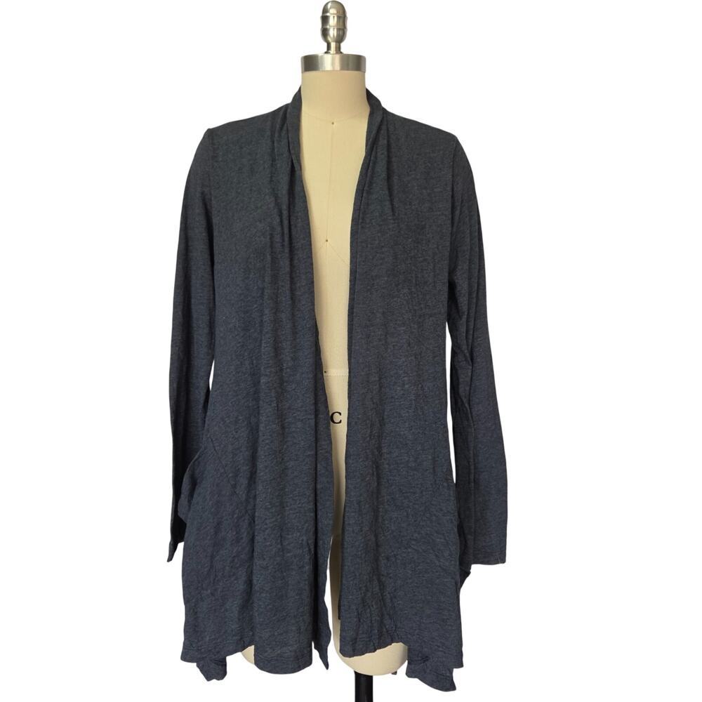 Chalet Open Front Cardigan Sweater Size M Waterfall Pockets Blue Cotton Blend